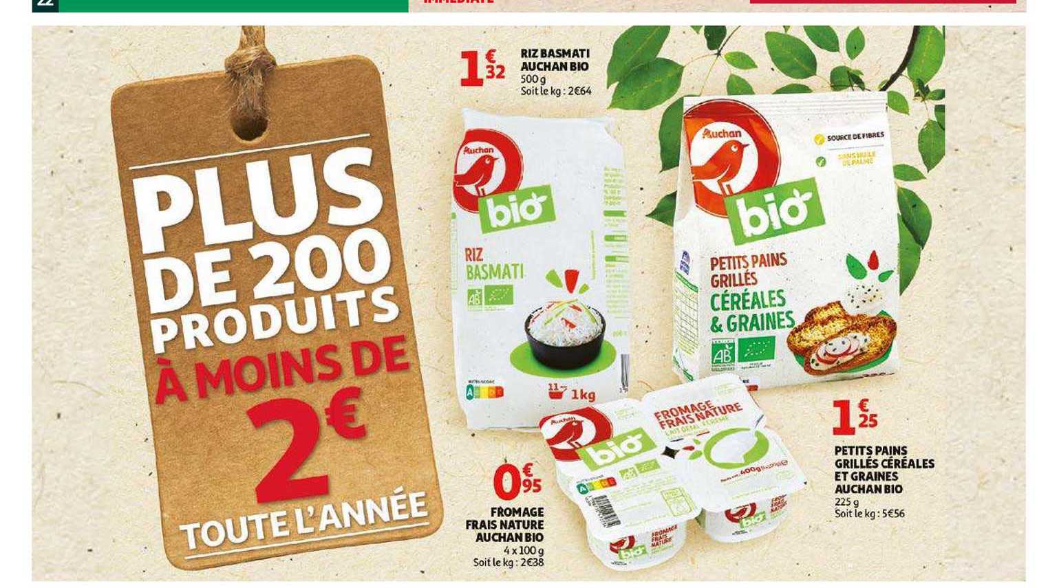 Riz Basmati Auchan Bio, Fromage Frais Nature Auchan Bio, Petits Pains Grillés Céréales Et Graines Auchan Bio