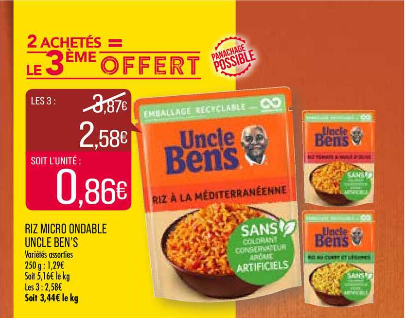 riz micro ondable uncle ben's 2 achetés = le 3ème offert