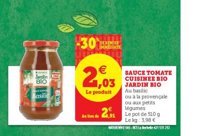 Sauce Tomate Cuisinée Bio Jardin Bio