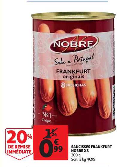 saucisses frankfurt nobre x8 20% de remise immédiate