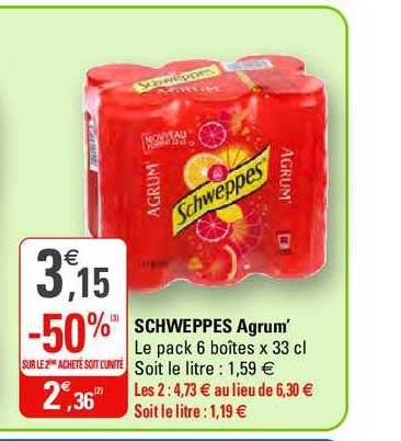 schweppes agrum' -50% sur le 2ème acheté