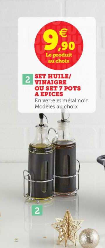 set huile-vinaigre ou set 7 pots à épices
