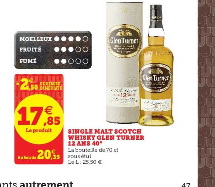 single malt scotch whisky glen turner 12 ans 40°