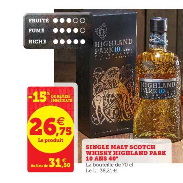 single malt scotch whisky highland park 10 ans 40°
