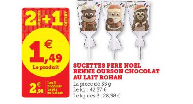 sucettes père noël renne ourson chocolat au lait rohan