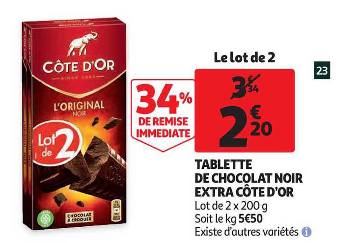 Tablette De Chocolat Noir Extra Côte D'or 34% De Remise Immédiate