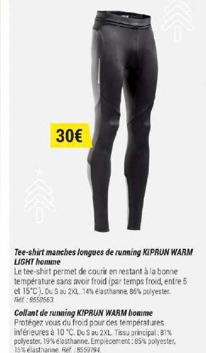tee shirt manches longues de running kiprun warm light homme collant de running kiprun warm homme