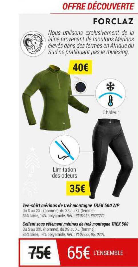 tee shirt mérinos de trek montagne trek 500 zip collant sous vêtement mérinos de trek montagne trek 500