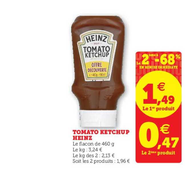 tomato ketchup heinz le 2ème à -68% en remise immédiate