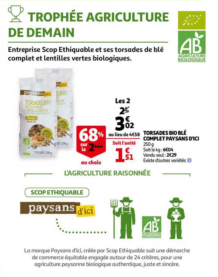 torsades bio blé complet paysans d'ici