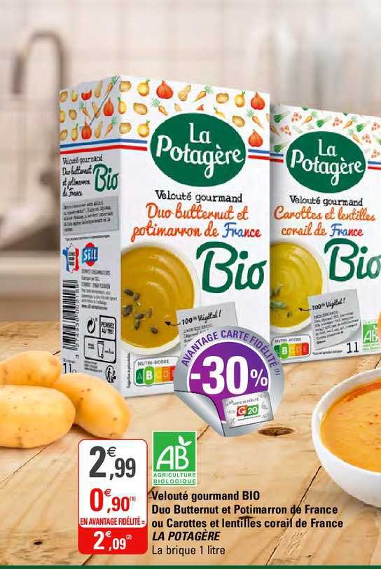 Velouté Gourmand Bio Duo Butternut Et Potimarron De France Ou Carottes Et Lentilles Corail De France La Potagère
