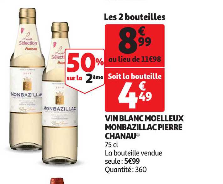 Vin Blanc Moelleux Monbazillac Pierre Chanau 50% Sur La 2ème