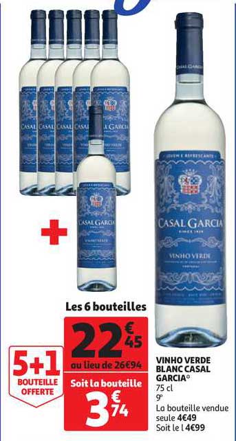 vinho verde blanc casal garcia 5+1 offerte