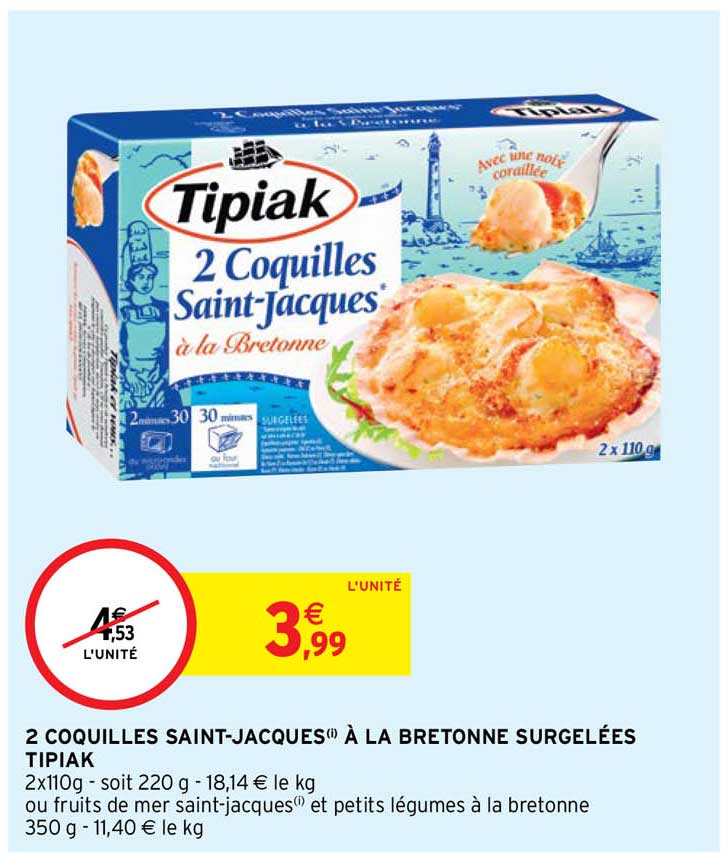 2 coquilles saint-jacques à la bretonne surgelées tipiak