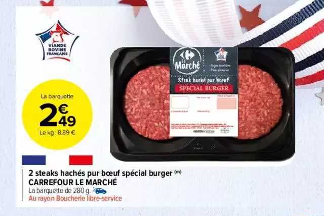 2 Steaks Hachés Pur Bœuf Spécial Burger Carrefour Le Marché