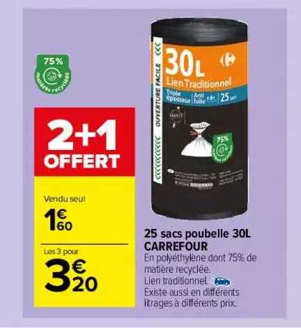 25 Sacs Poubelle 30l Carrefour