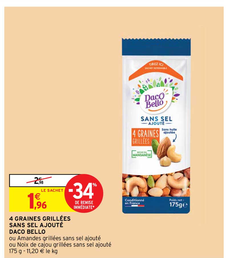 4 graines grillées sans sel ajouté daco bello