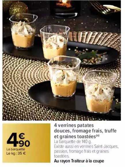 4 verrines patates douces, fromage frais, truffe et graines toastées