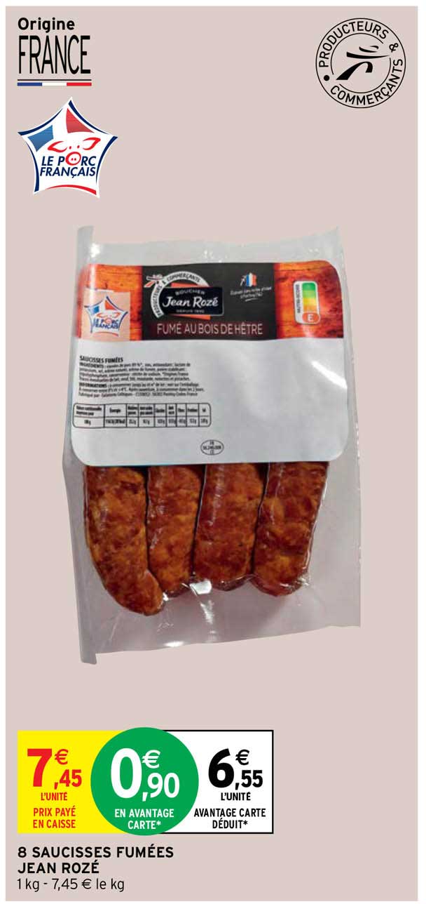 6 saucisses fumées jean rozé