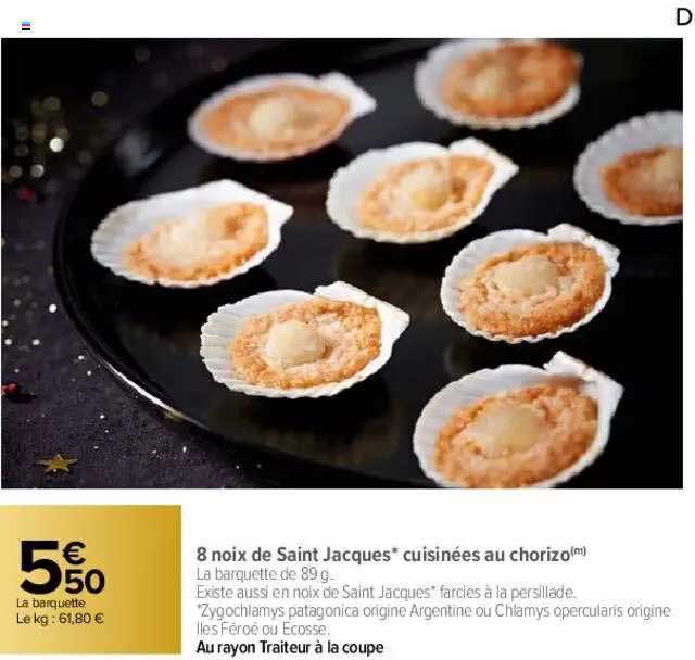 8 noix de saint jacques cuisinées au chorizo