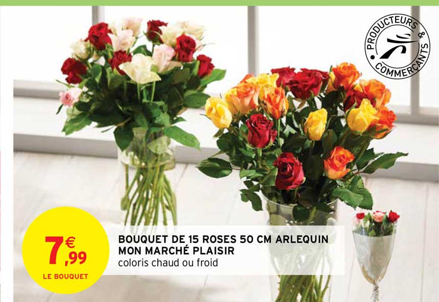 bouquet de 15 roses 50 cm arlequin mon marché plaisir