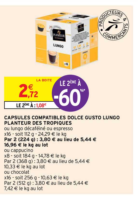 capsules compatibles dolce gusto lungo planteurs des tropiques