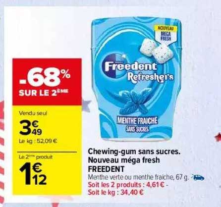 chewing-gum sans sucres, nouveau méga fesh freedent