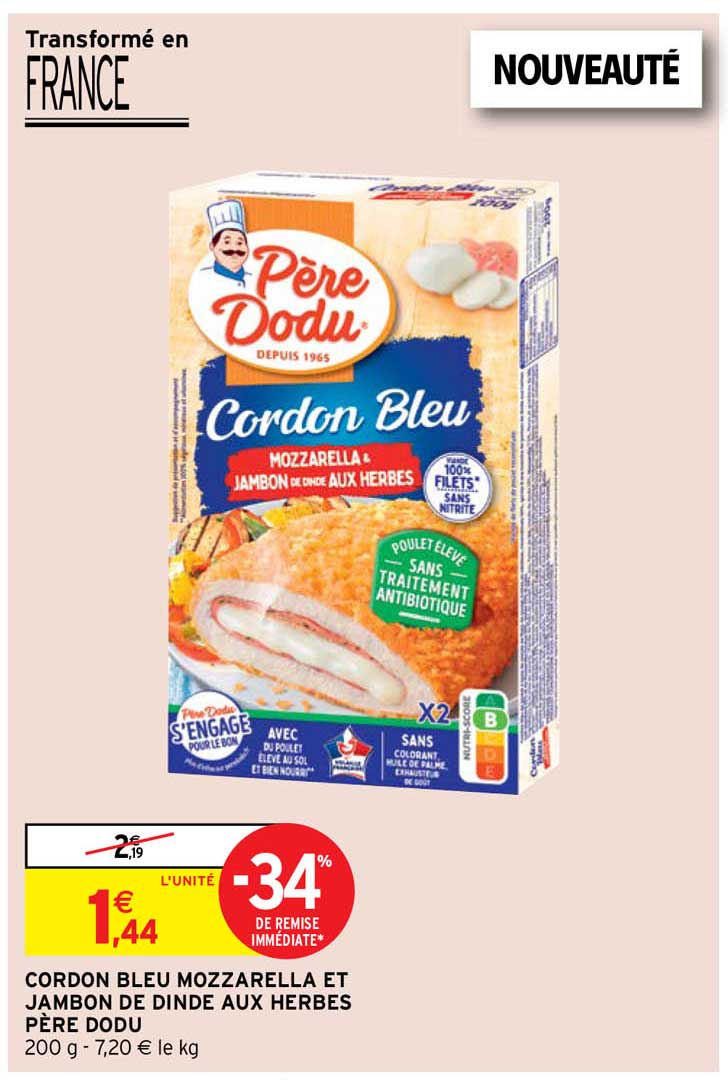 Cordon Bleu Mozzarella Et Jambon De Dinde Aux Herbes Père Dodu