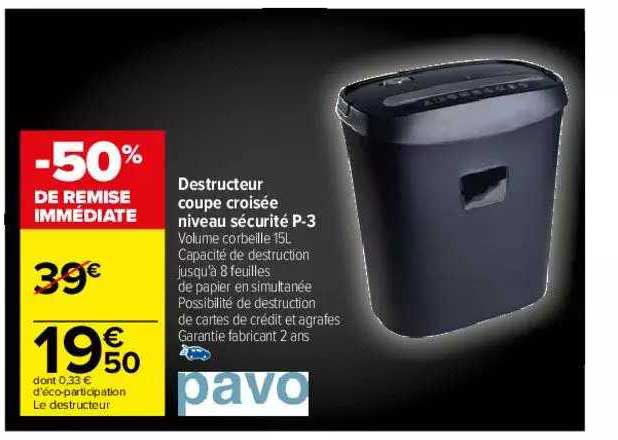 destructeur coupe croisée niveau sécurité p-3 pavo