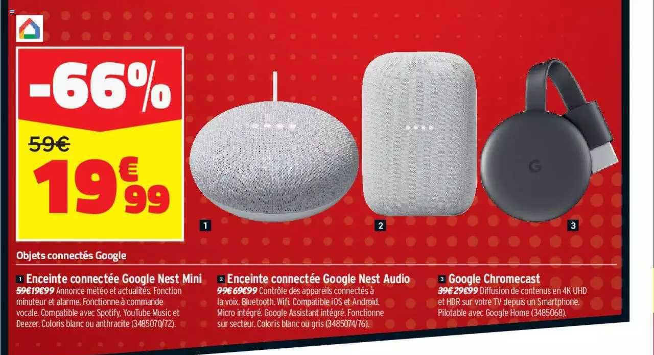 enceinte connectée google nest mini, enceinte connectée google nest audio, google chromecast