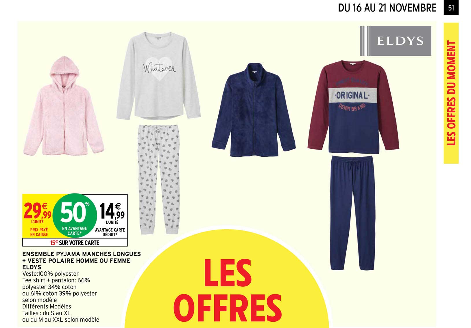 ensemble pyjama manches longues + veste polaire homme ou femme eldys