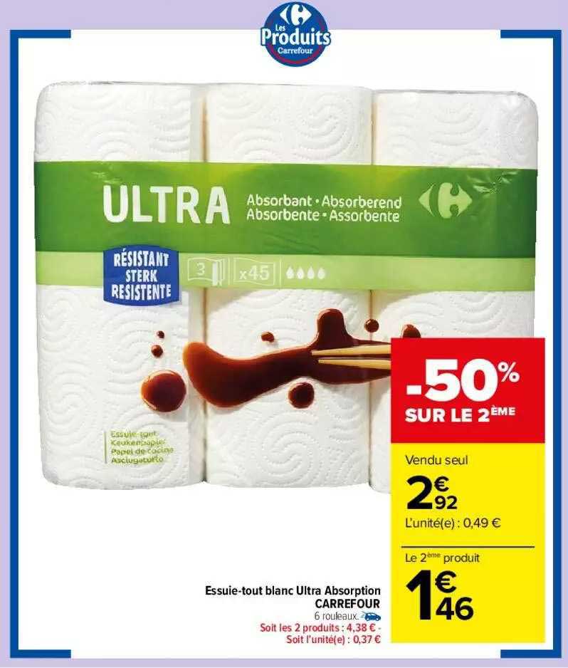 essuie-tout blanc ultra absorption carrefour
