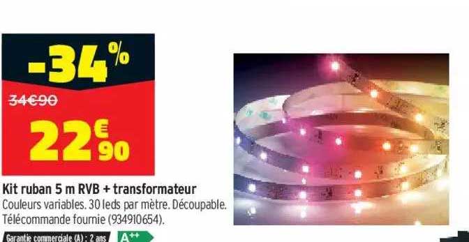 kit ruban 5 m rvb + transformateur