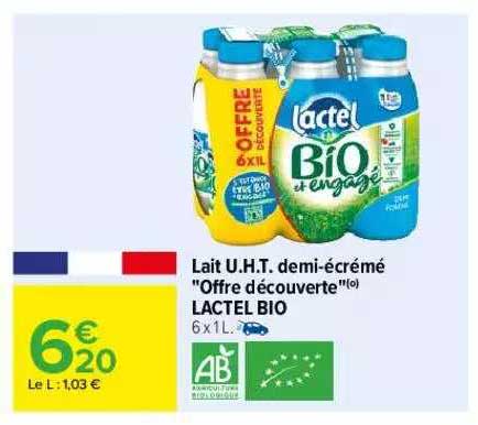 lait u.h.t. demi-écrémé "offre découverte" lactel bio