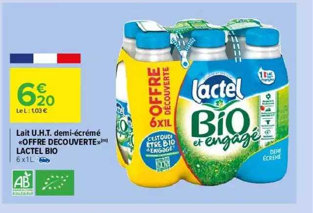 lait u.h.t. demi-écrémé «offre découverte» lactel bio
