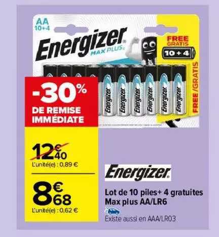 lot de 10 piles + 4 gratuites max plus aa-lr6 energizer