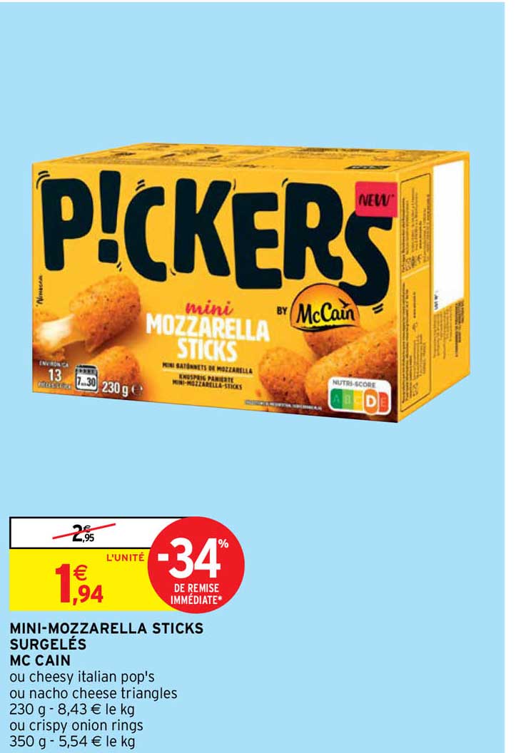 mini-mozzarella sticks surgelés mc cain