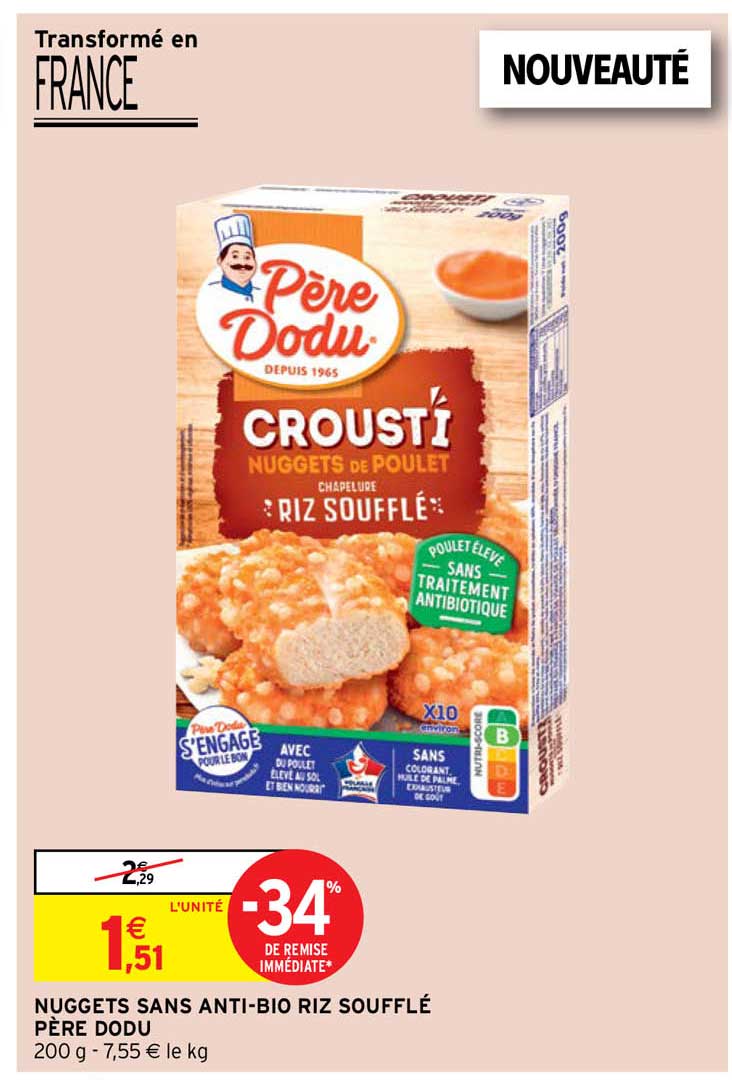 nuggets sans anti-bio riz soufflé père dodu