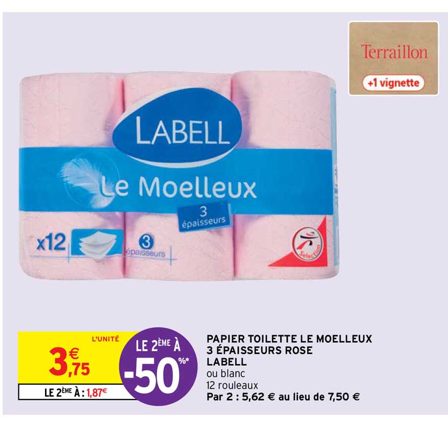 papier toilette le moelleux 3 épaisseurs rose labell