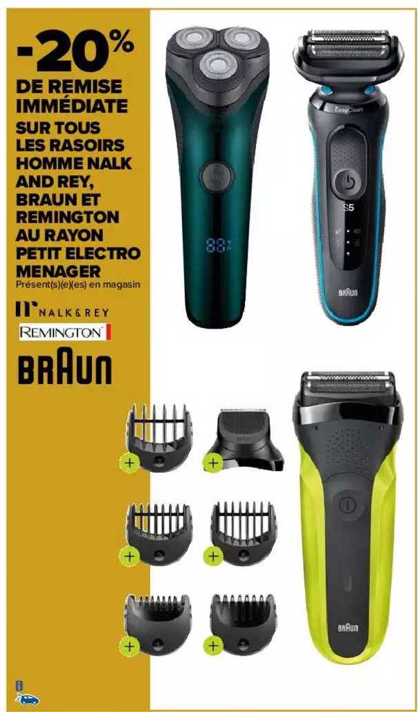 rasoirs homme nalk and rey, braun et remington au rayon petit électro ménager