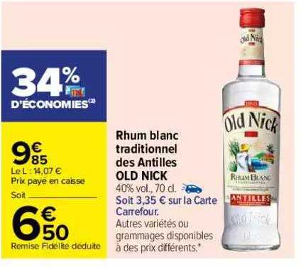 Rhum Blanc Traditionnel Des Antilles Old Nick