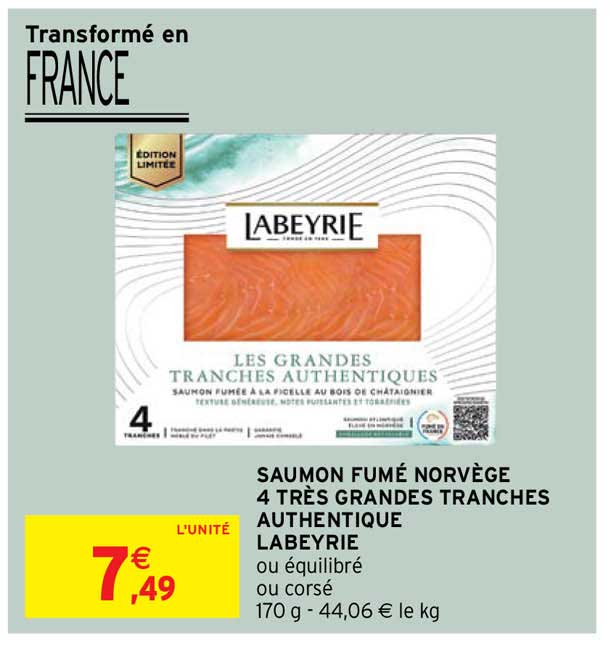 saumon fumé norvège 4 très grandes tranches authentique labeyrie