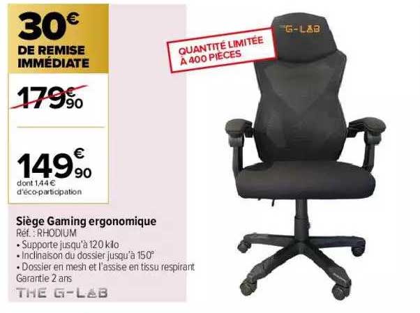 siège gaming ergonomique the g-lab