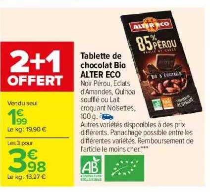 tablette de chocolat bio alter eco