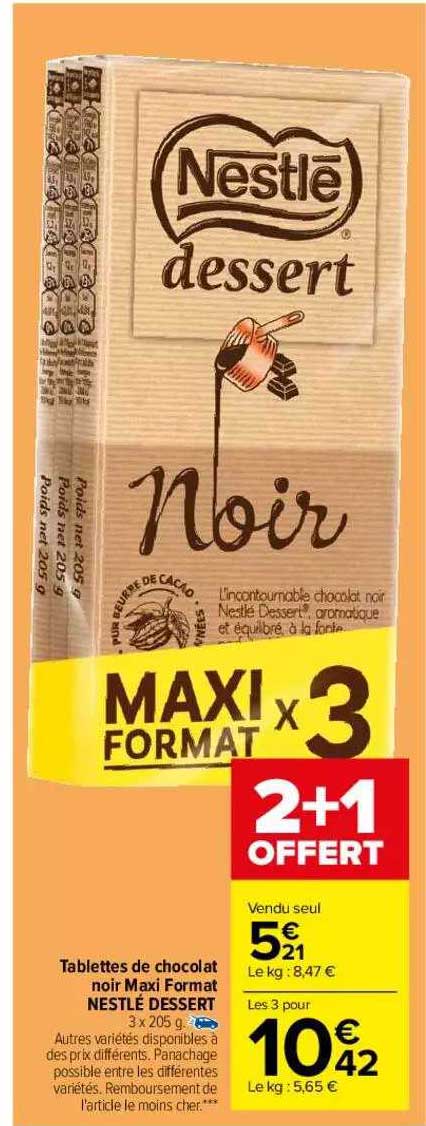tablettes de chocolat noir maxi format nestlé dessert