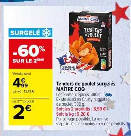 tenders de poulet surgelés maître coq