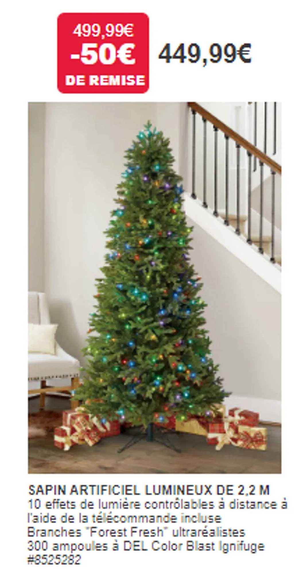 sapin artificiel lumineux de 2,2 m