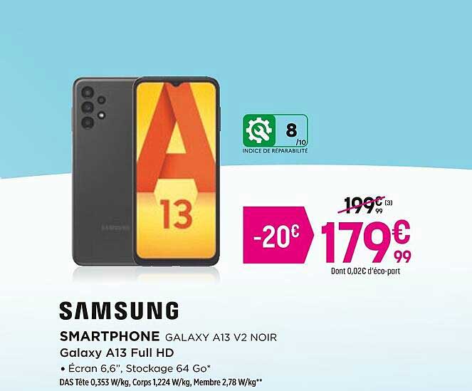 smartphone samsung galaxy a13 v2 noir, samsung galaxy a13 full hd