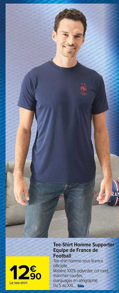 tee-shirt homme supporter équipe de france de football
