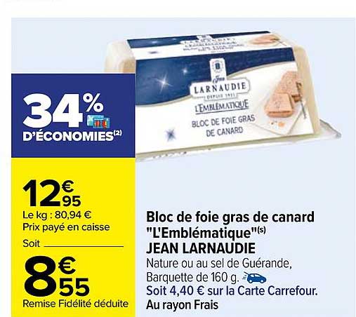 Bloc De Foie Gras De Canard "l'emblématique" Jean Larnaudie